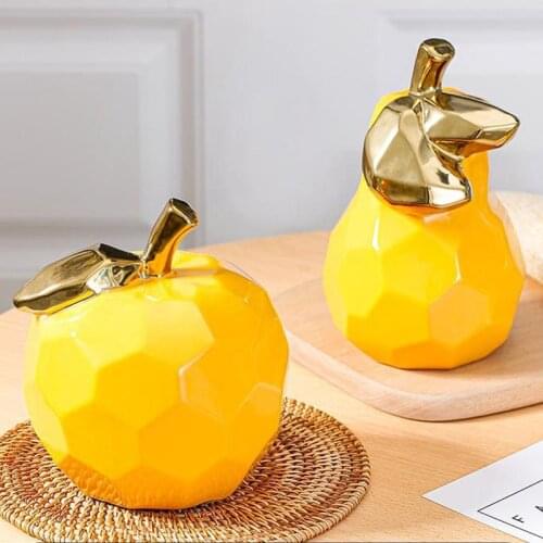 Nordic Ins Creative Ceramics Gold Pear Apple Fruit Craft Living Room Wine Cabinet Window Desktop Home Ornament Table Decoration