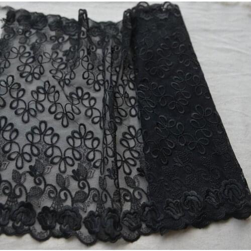 1M/lot Width 34cm exquisite black skin color embroidery mesh lace widened skirt swing baby clothes lace accessories SC230