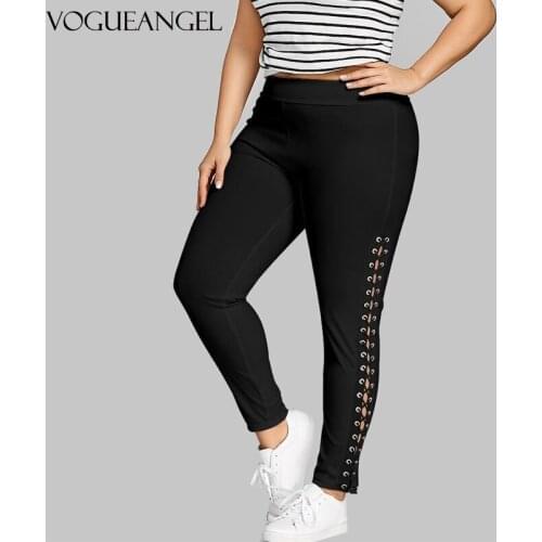 VogueAngel Women Pencil Pants Black White Leggings Plus Size 5XL Lace Up Leggings Side Rope Leggings Pant Big Size Leggins 5XL
