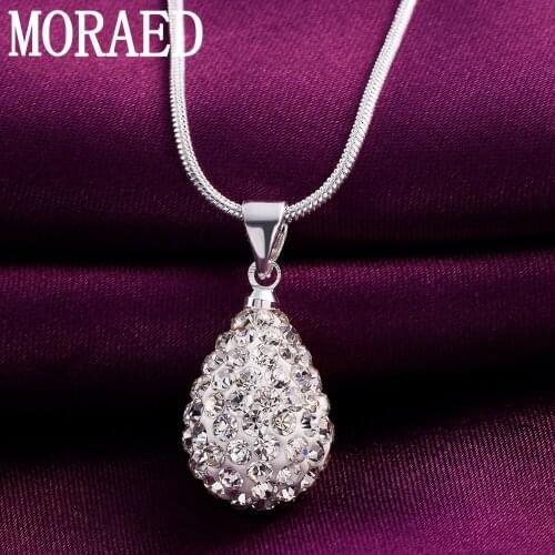 Fashion 925 Silver Necklace AAA Zricon Waterdrop Pendant Necklace For Women Wedding Engagement Party Jewelry Gift