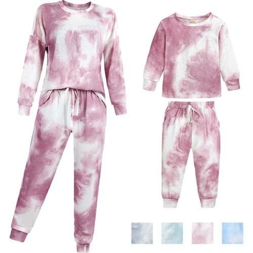 Fashion Family Matching Clothes Mom And Son Casual Sport Parent-child Outfits Boy Girl Tie-dye Printing Set Mother Daughter Suit