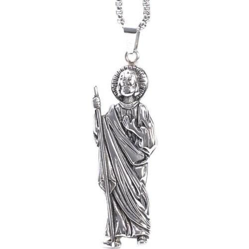Silver color Mens Stainless Steel St Jude Saints Apostle of Jesus Pendant