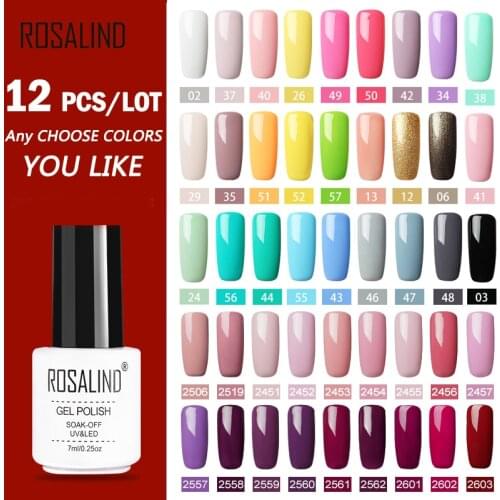 12PCS/SET)ROSALIND Gel Nail Polish Set For Nail Extension Kit Nail Art Gel Lacquer UV LED Lamp Design acrylic nail Manicure Set