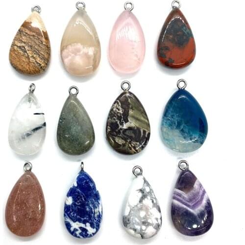 Natural Stone Drop Shape Pendant Agate Amethyst Pendant Suitable for DIY Handmade Necklace Bracelet Jewelry Accessories 15x27 Mm