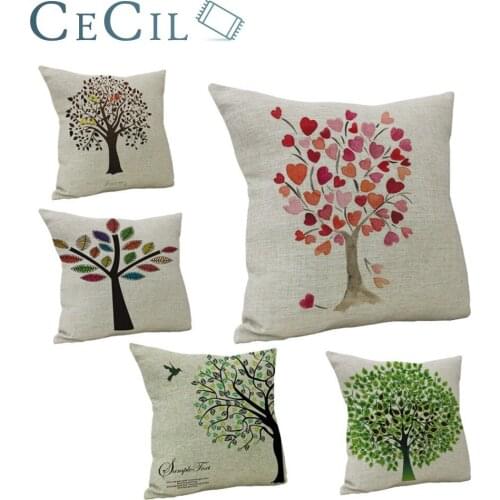 Home Decorative Pillow Cover Life Tree Plant Printing Simple Style Office Cushion Cover Sofa Lumbar Pillowcase Pillow Cover