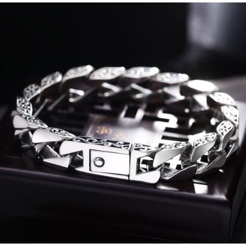 New Silver Mens Personalized Rattan Garland Buckle Buckle Buckle Tank Bracelet Thai Silver Vintage Glossy Silver Chain