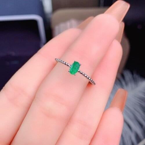 New Style 925 Silver Inlaid Natural Emerald Ring, Womens Jewelry, A Gift for Girls