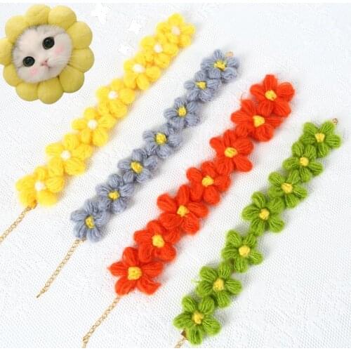Cat Collar with Flower Cute Knitted Kitten Collars Cute Charm Handmade Adjustable Safety for Kitty Pets Cats Puppy Cat Supplies