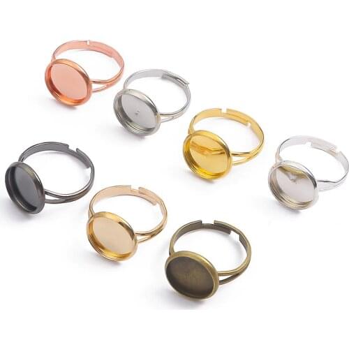10pcs/lot Dia10 12 14 16 18 20 25 mm Adjustable Blank Ring Base FitGlass Cabochons Cameo Settings Tray Diy Jewelry Making Ring