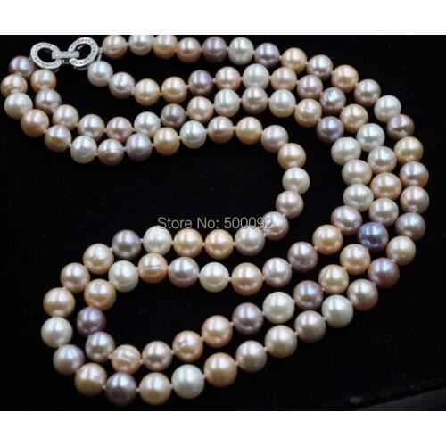 20" 2rows 9mm natural color freshwater pearl necklace