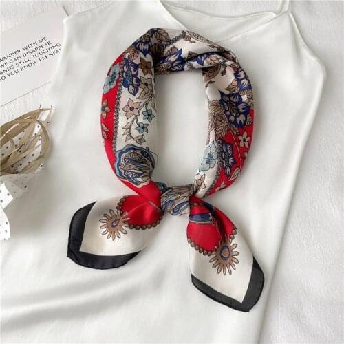 Fashion Lady Shawl Design Headscarf Women Satin Silk Scarf Female Hair Band Square Bandana Head Wraps Headband Print Neckerchief