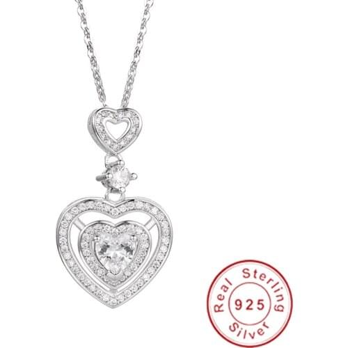 Heart shape Pendants cz sona Necklace 5A Zircon Real 925 Sterling silver Wedding Pendant with Necklace for women Bridal jewelry