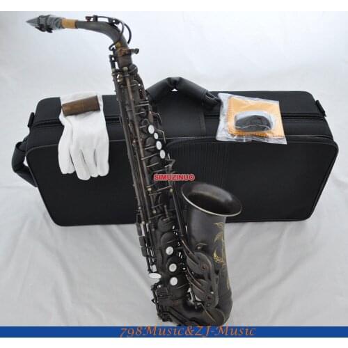 Professional Dark Antique Engraving Alto Saxophone Eb High F# Imported Pads