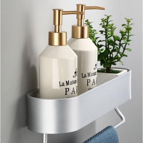 Space Aluminum Abrazine Bathroom Shelves Kitchen Wall Shelf Shower Storage Rack Towel Bar Bathroom Accessories 30-60 cm Length