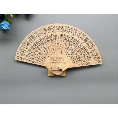 Sale by Bulk 100pcs personalized wood wedding favours fan party give aways sandalwood folding hand fans