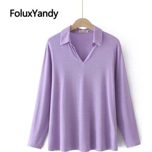 Turn-down Collar Polo Shirts Plus Size Women Tops Solid Casual Long Sleeve T-shirts Polos 3XL 4XL KKFY5651