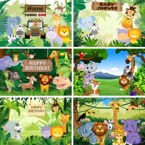 Sensfun Green Forest Wild Animal Safari Jungle Party Newborn Baby Shower Boy 1st Birthday Backdrop Custom Photography Background