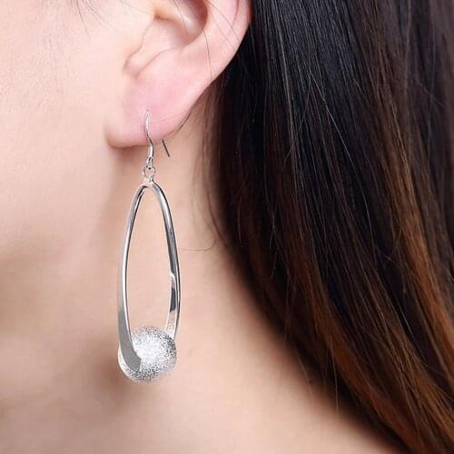 925 Silver Jewelry Earrings Long Sanding Ball Earring For Women Wedding Jewelry Birthday Gift Anniversary Gift