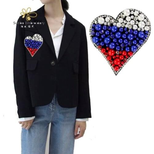 Bead Crystal Pearl Heart Badges Patches Sew on Applique Shoes Decoration 5 Pieces