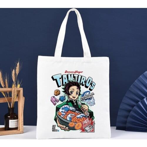 Kimetsu No Yaiba Shopper Shopping Bag Harajuku Shoulder Bags Anime Demon Slayer Eco Daily Use Foldable Handbag Tote Bag Handbags