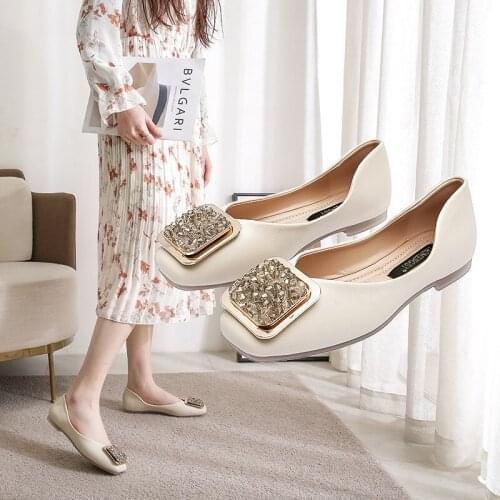 Flat sole fashion shoes womens 2021 spring new Korean granny shoes Square Head shallow mouth scoop shoes zapatos de mujer