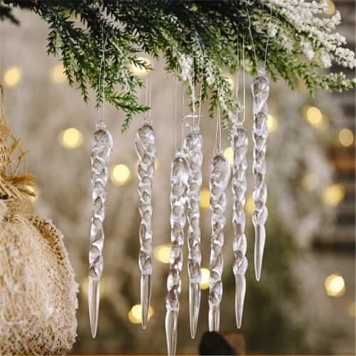 6/12pcs Christmas Tree Decoration Snowflake Icicle Pendant 2022 New Year Christmas Decoration Transparent Icicle Ornament Xmas