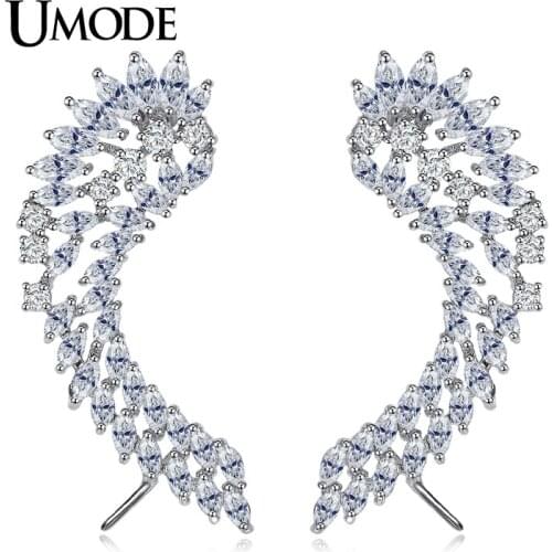 UMODE Brand Crystal Cuff Earrings Women Fashion Jewelry CZ White Gold Color Stud Earring Female Wedding Gift Brinco AUE0214