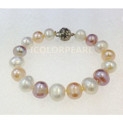 WEICOLOR Big 12-13mm Potato Nearround Multicolor Natural Freshwater Pearl Jewelry Bracelet With A Strong Magnet Clasp