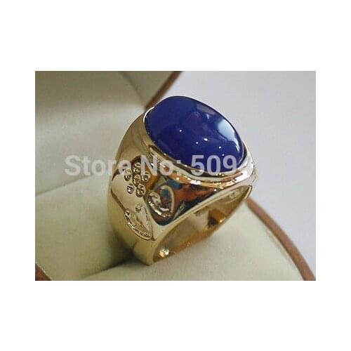 XFS2014102>>huge inaly blue jade bead men ring size 8-10