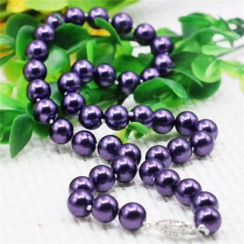 10mm Round Dark Purple Pearl Shell Necklace Women Girls Hand Made Jewelry Making Design Fashion Accessory Gifts For Mother