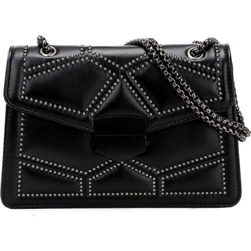 Rivet Chain Brand Designer PU Leather Crossbody Bags For Women Simple Fashion Shoulder Bag Lady Luxury Chain Small Handbags