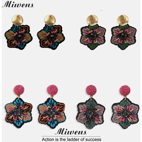 Miwens Multicolor Handmade Beads Flower Dangle Earrings For Women Elegant Rice Beaded Hanging Earrings Party Jewelry