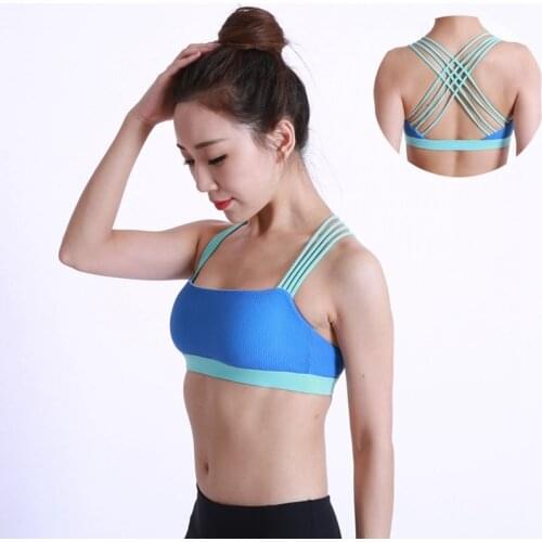 2018 Female Yoga Bra Women Sports Bra Push Up Active Wear Tops For Women Gym Blue Brassiere Sport Bra Criss Cross Crop Top