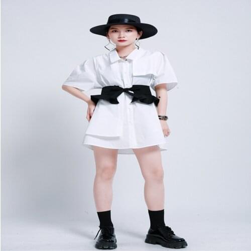 2021 summer black white design sense ruffled girdle waist closure two-wear irregular dresses French T-shirt dress women
