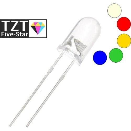 100pcs /lot Transparent Round 5mm super bright water clear Green Red white Yellow Blue Light LED bulbs emitting diode F5