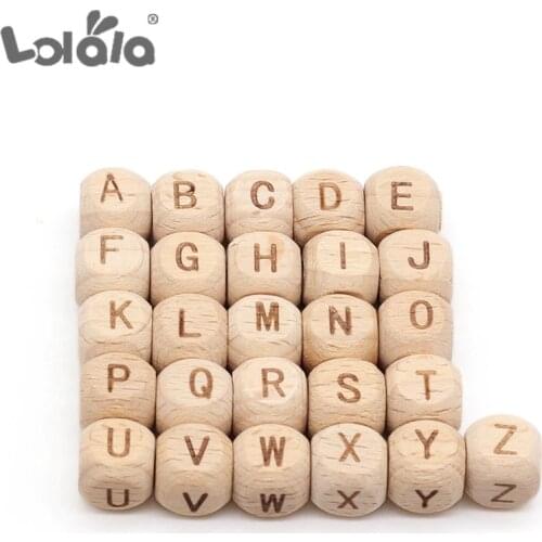 26Pcs Square Alphabet Beads Natural Beech Wooden Letter Beads For Jewelry Toys Making DIY Accessories Baby Necklace 7MM