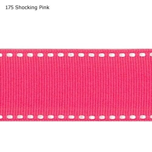 5/8" inch 16mm White stitched Shocking Pink grosgrain ribbon