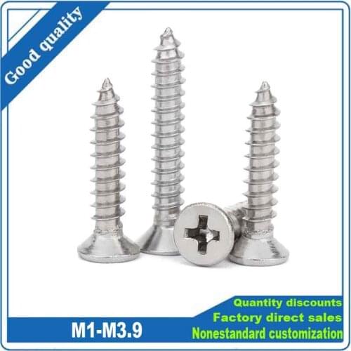 50pcs Mini 304 stainless steel Cross Phillips Flat Countersunk Head Self-tapping Wood Screw M1 M1.2 M1.4 M1.7 M2 M2.6 M3 M3.5 M4