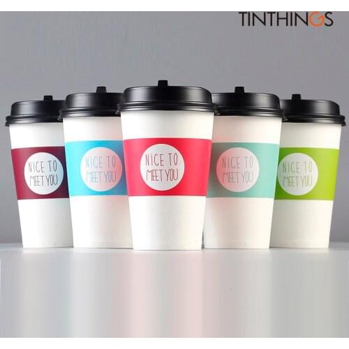 500PCS Disposable Cup Sleeve For Disposable Cups White Cardboard Paper Coffee Tea Juice Cup Sleeve Adjustable Size Customized