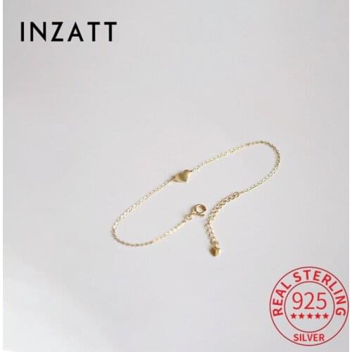 INZATT Real 925 Sterling Silver Heart Chain 14K Gold Bracelet For Women Cute Fine Jewelry Minimalist Accessories Drop Shipping