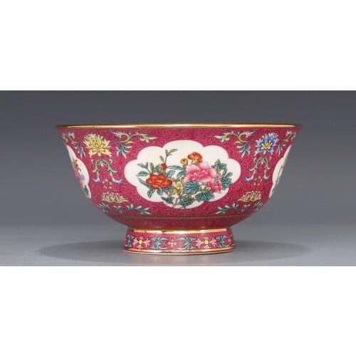 Qing Dynasty Qianlong Year Mark Bowl Pastel Color Flower Painting Gold Flower Pattern Bowl Antique Porcelain Collection
