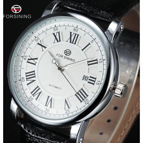 FORSINING Mens Watches Top Brand Luxury Business Men Mechanical Wristwatches Leather Auto Date Rome Dail Male Automatic Watch