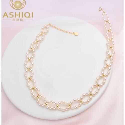 ASHIQI Natural Pearl Choker Necklace 925 Sterling Silver Collares Jewelry For Women 3-4mm Freshwater Pearl