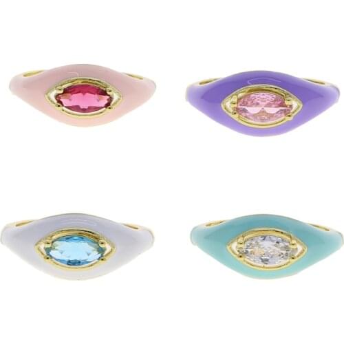 Colorful Summer Jewelry Pastel Enamel Marquise Colorful Cubic Zirconia Gold Color Full Finger Fashion Ring For Women