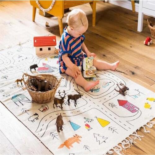 Baby Play Mat Kids Rug Road Tassel Crawling Playmats Childrens Carpet Canvas Infant Game Pad Toy Kids Playmat Room Decor Gift