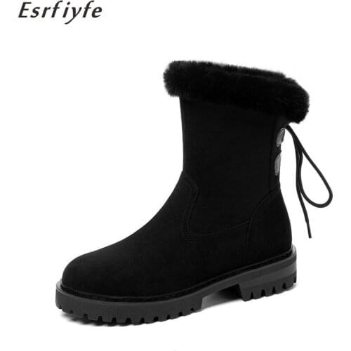ESRFIYFE 2020 New Winter Warm Snow Boots Platform Plush Fur Martin Boots Women Thick Heels Ankle Boots Chunky Ladies Party Shoes
