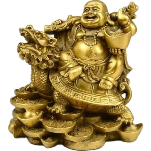 China Fengshui Decorates copper Buddha Statue DragonTurtle Laughing Buddha