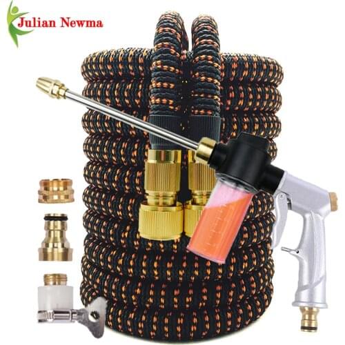 25-125FT Garden Hose Fexible Foam Pot Metal Spray Gun Soft Expandable Watering Hose High Pressure Car Wash Hose Irrigation Pipe
