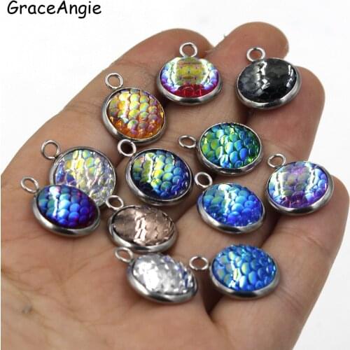 GraceAngie 12pcs 12mm Mermaid Fish Scales Resin Cabochon Charms DIY Pendant For Necklaces For Women Ladies Jewelry Accessories