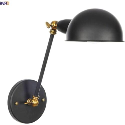 IWHD Single Swing Long Arm Wall Light Bedroom Cafe Stair Black Retro Loft Industrial Vintage Wall Lamp LED Applique Murale